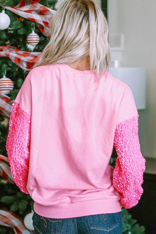 Pink Christmas Nutcracker Sequin Sleeve Sweatshirt