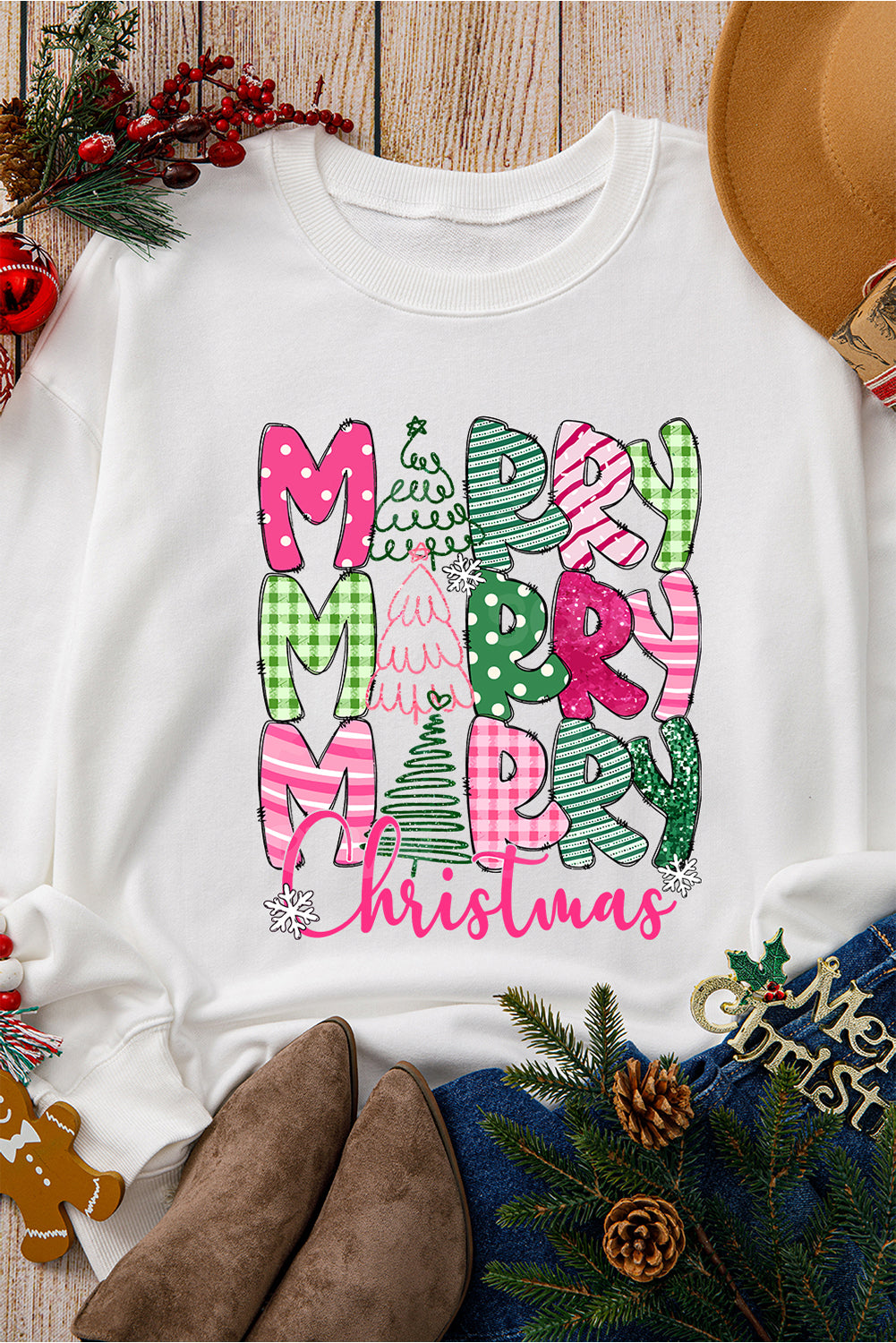 MERRY Christmas Printed Drop Shoulder Pullover Sweatshirt