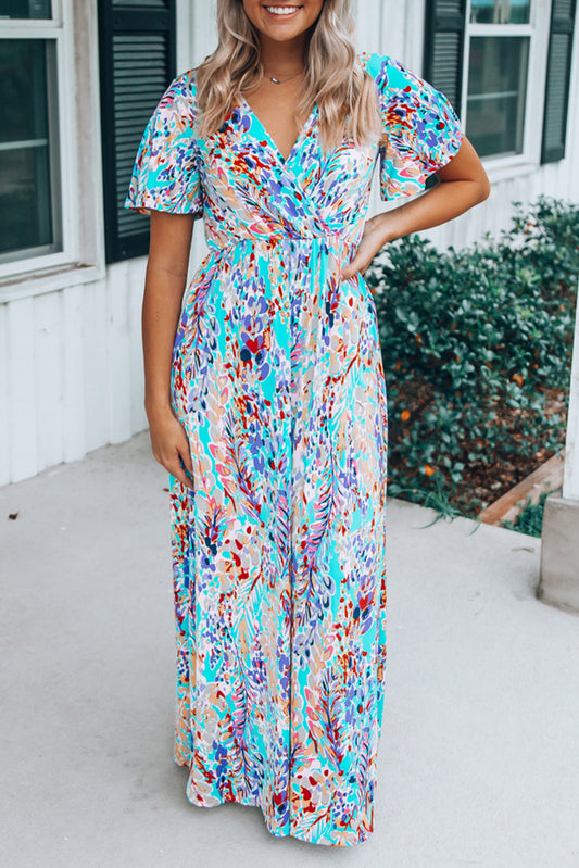 V Neck Floral Maxi Dress