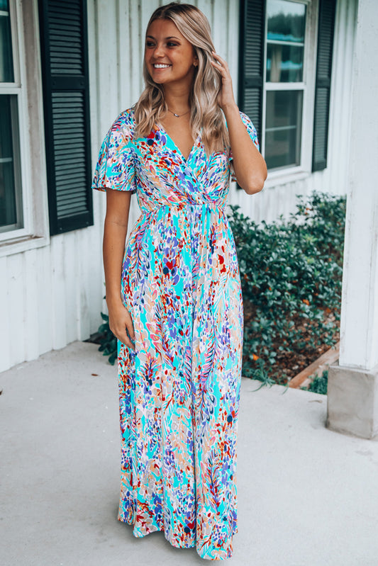 V Neck Floral Maxi Dress