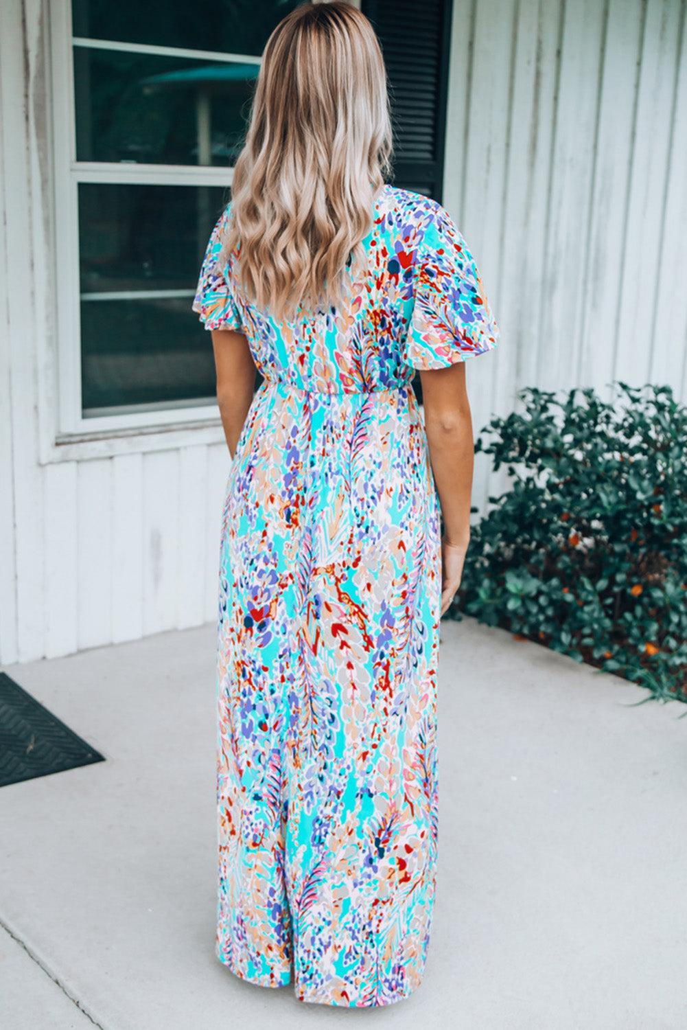 V Neck Floral Maxi Dress