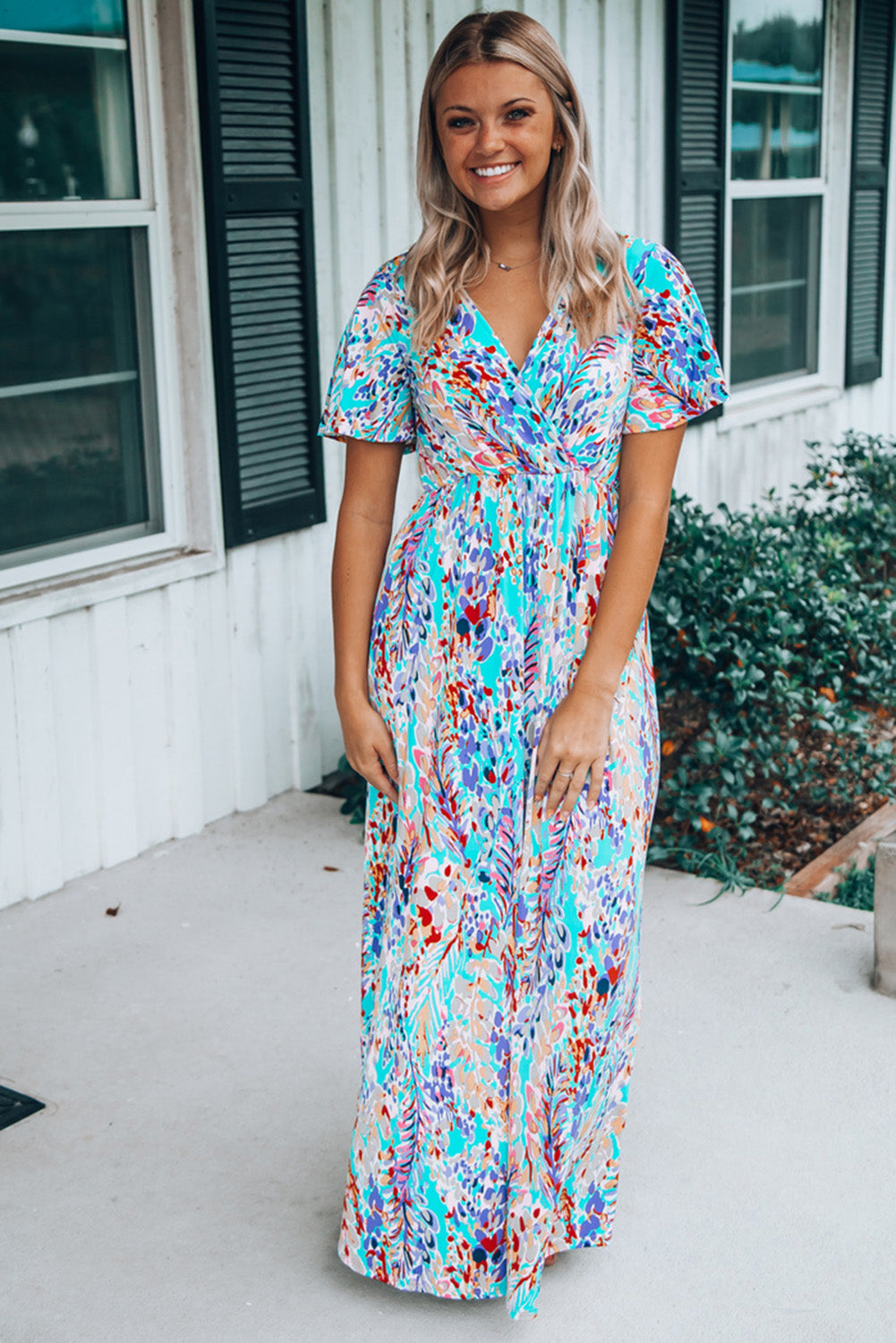 V Neck Floral Maxi Dress