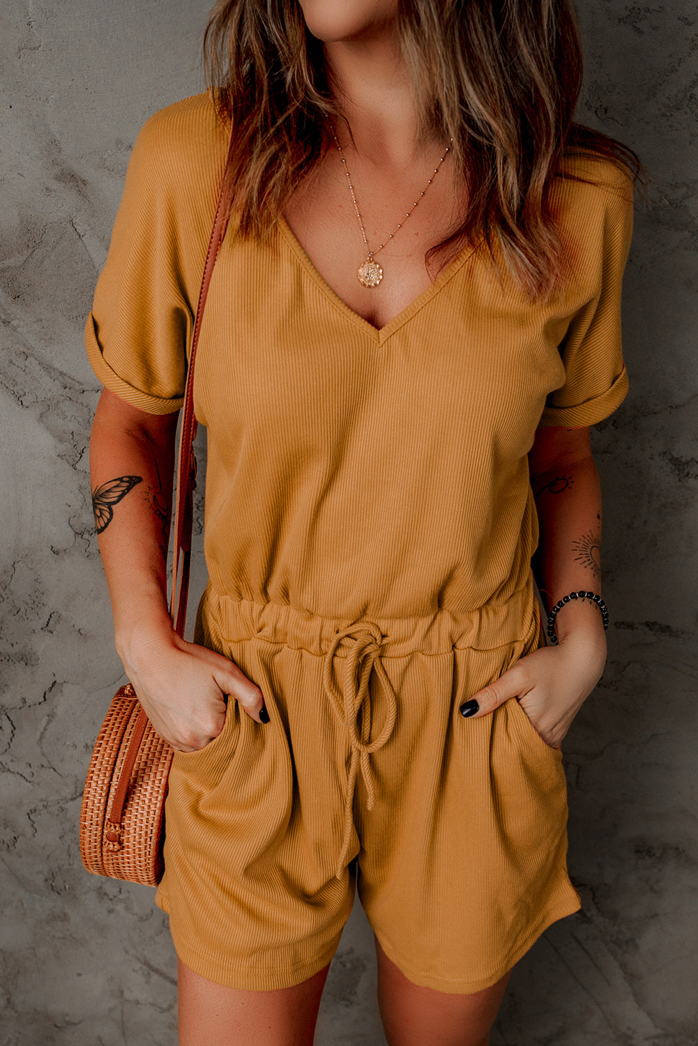 Chic Mango Pocketed Knit Romper